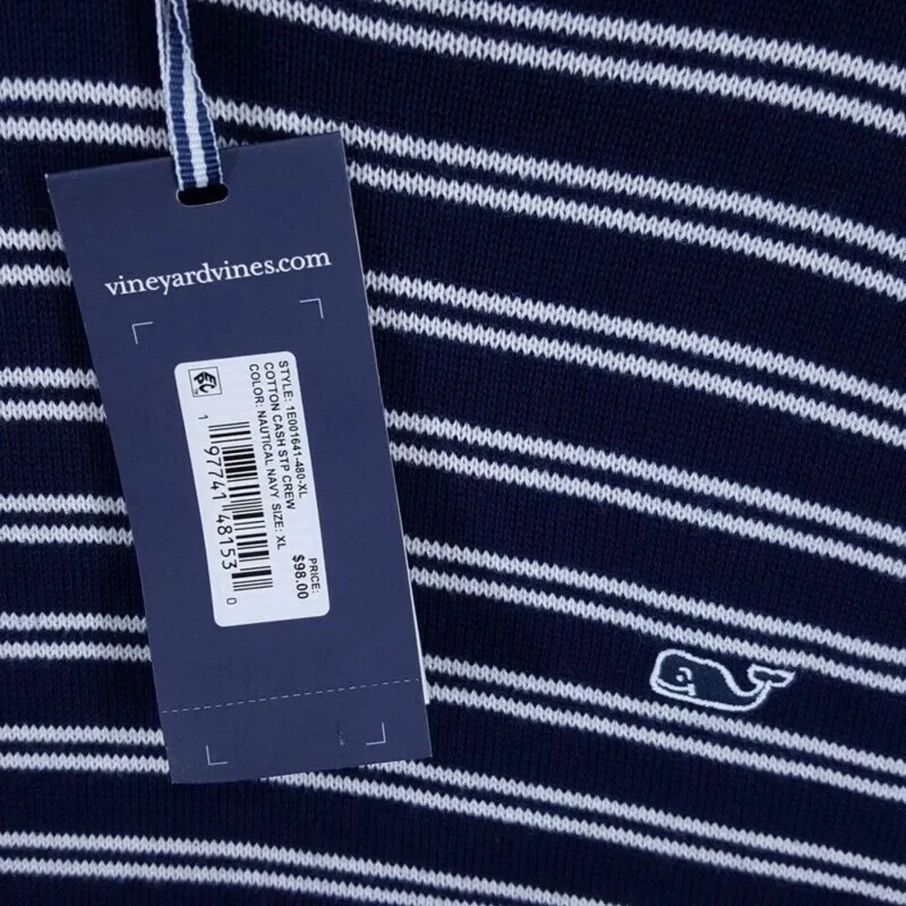 VINEYARD VINES Sweater Mens XL Navy Stripe Pullover Crew Nautical Whale Logo